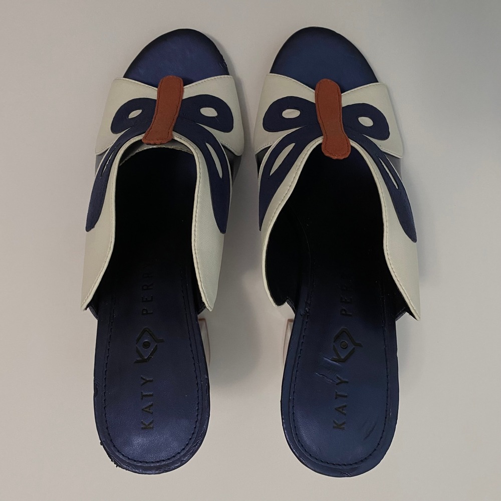 Pop Art Katy Perry The Butterfly Mule Womens 9.5 Navy White Orange Clear Sandals - Picture 6 of 6
